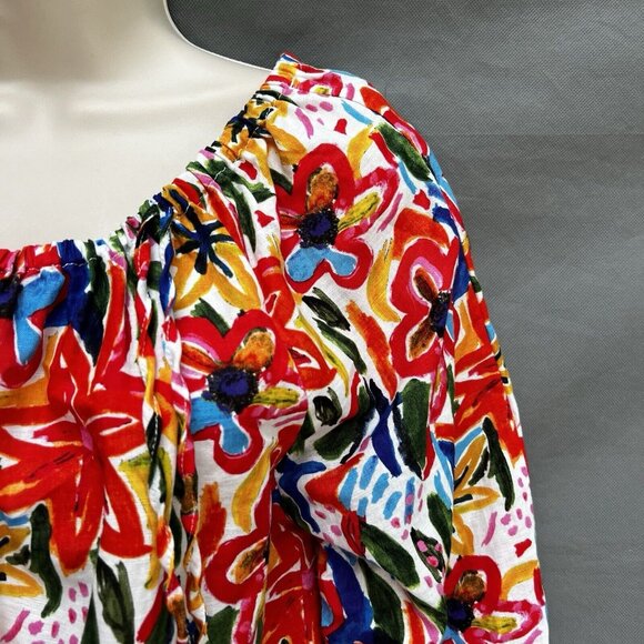 Linen Blend By Heater Orchard Multicolored Off The Shoulder Top Shirt Sz L - Picture 4 of 7